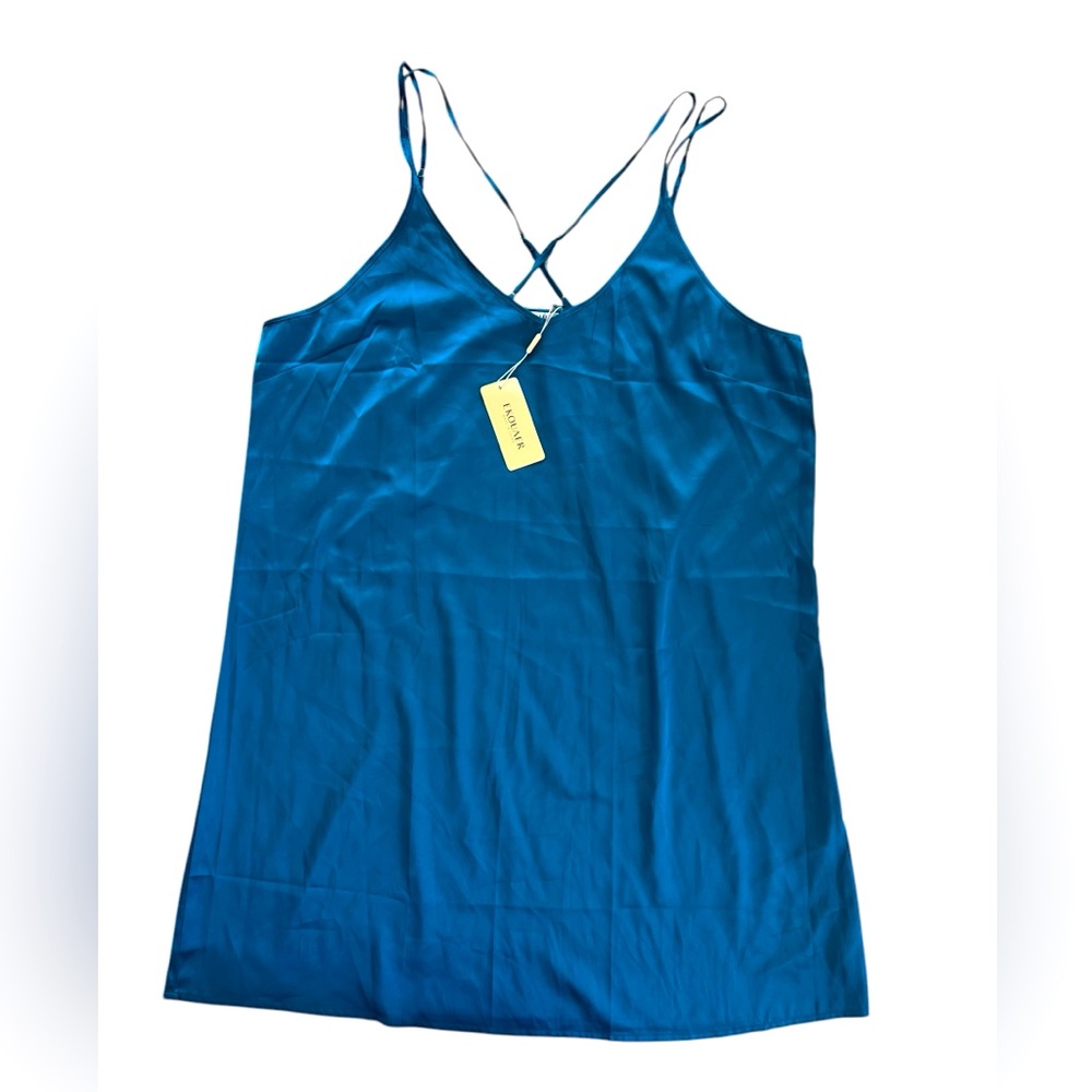 Ekouaer new satin camisole blue slip Sz XXL